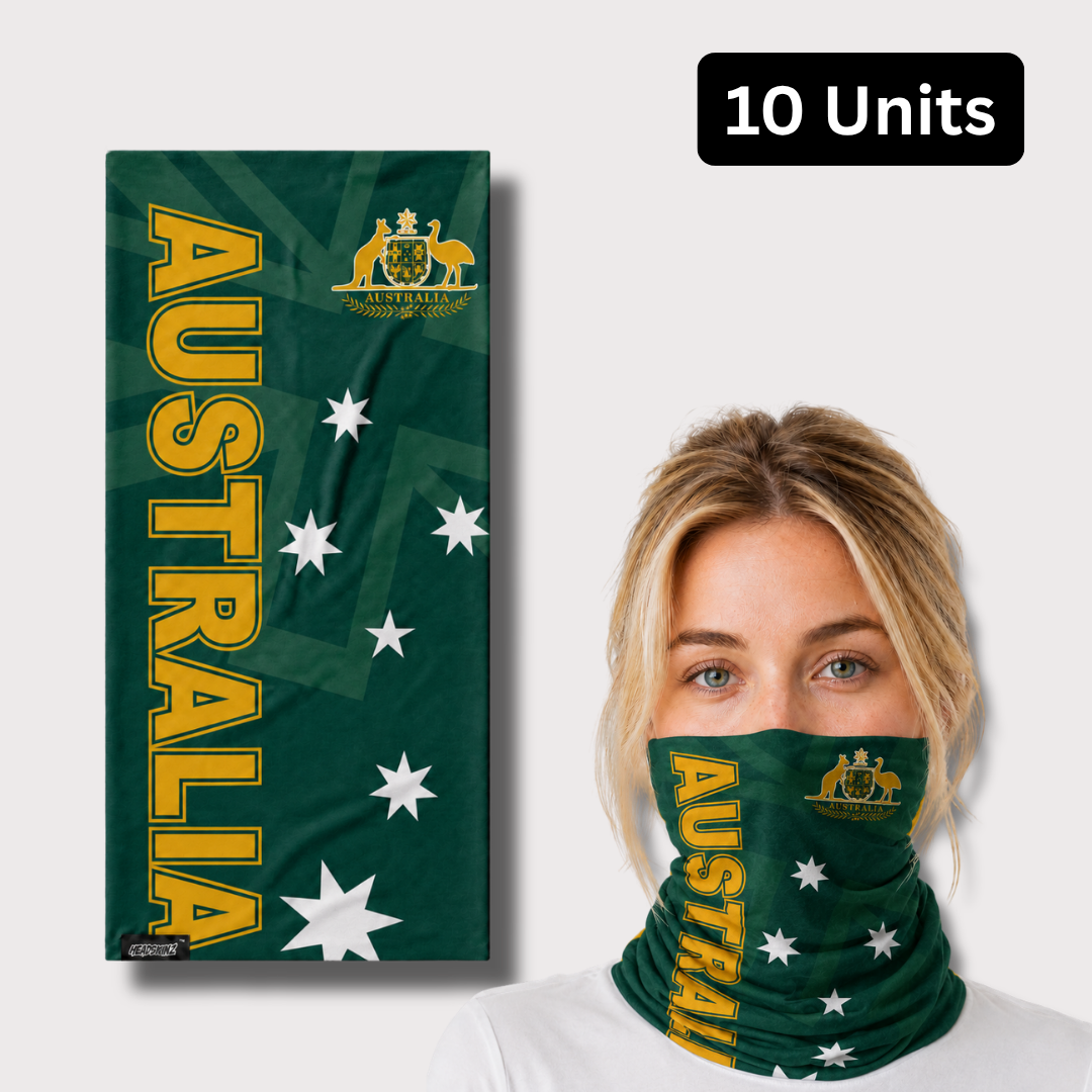 BULK PACK - Aussie Green & Gold Flag Headskinz (10 unit pack)